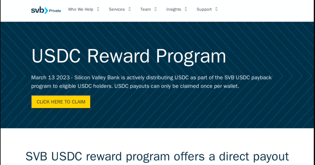 A website pretending to be a USDC Reward Program
